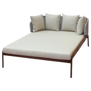 Double Daybed with Aluminum Frame in Wood Finish & Off-White Cushions