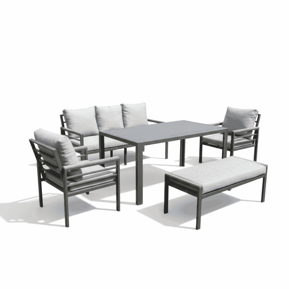 Durable aluminum outdoor sofa set with waterproof cushions, stylish seating for patios and gardens by The Outdoor Furniture Market.