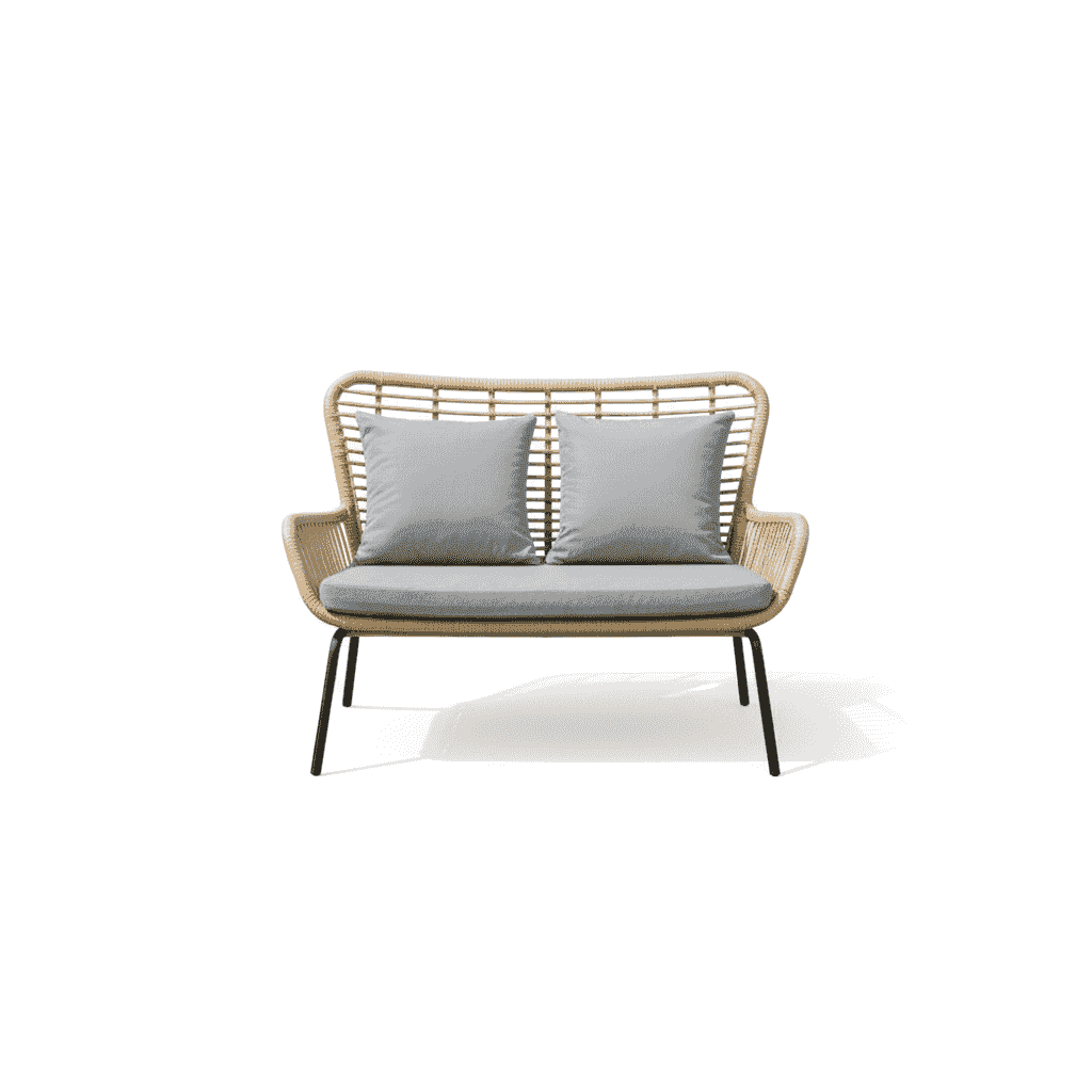 Elegant rattan outdoor sofa set with plush cushions, stylish design, and sturdy frame from The Outdoor Furniture Market.