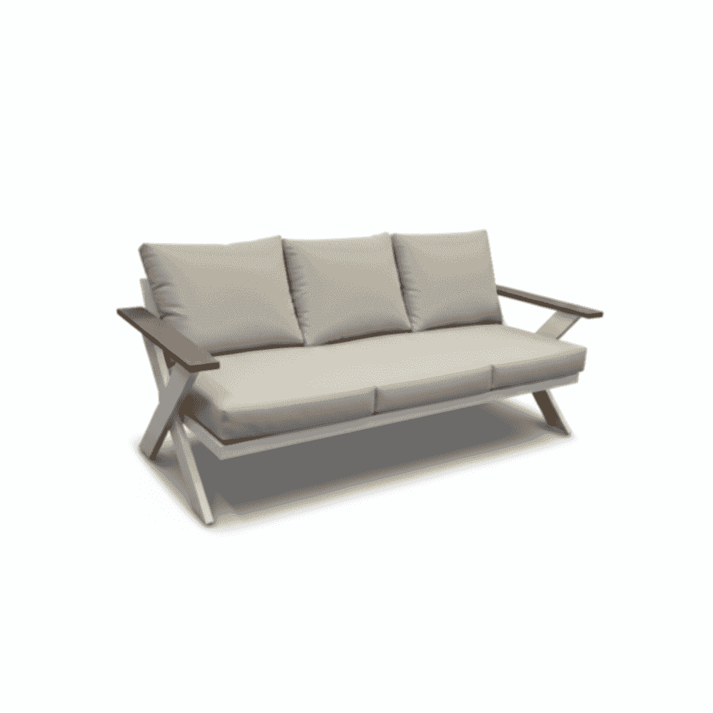 White aluminum outdoor lounge sofa set with seven seats, stylish and modern design by The Outdoor Furniture Market