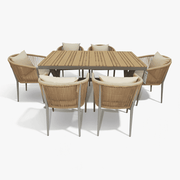 EliteLine 6-seater outdoor dining set with aluminum and WPC table, chairs, and premium cushions in a stylish backyard setup.