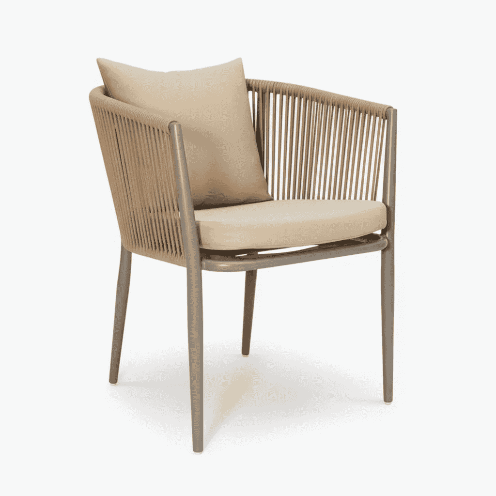 EliteLine 6-seater outdoor dining set with aluminum and WPC table, chairs, and plush cushions in a stylish patio setting
