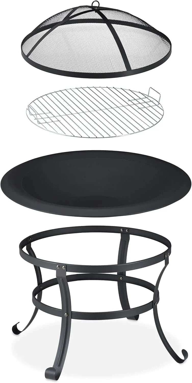 Casa Fiora outdoor fire pit BBQ grill, 76cm round design, set on a patio, ideal for cooking and heating in the garden.