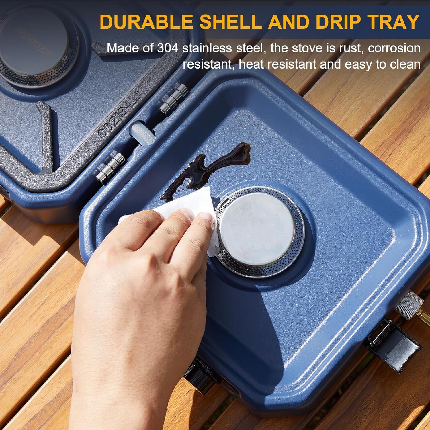 Foldable Casa Fiora camping gas stove with two adjustable burners and grill, designed for outdoor cooking and portability.