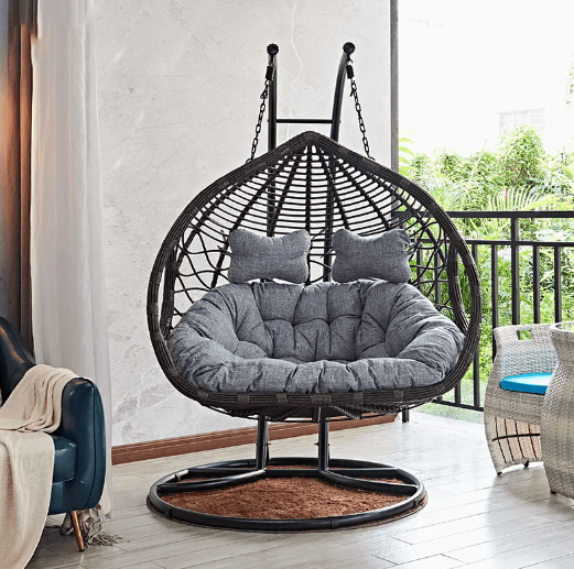 Fancy Outdoor Iron Hanging Chair With Comfortable Cushion for Garden Balcony Terrace and Patio, Grey
