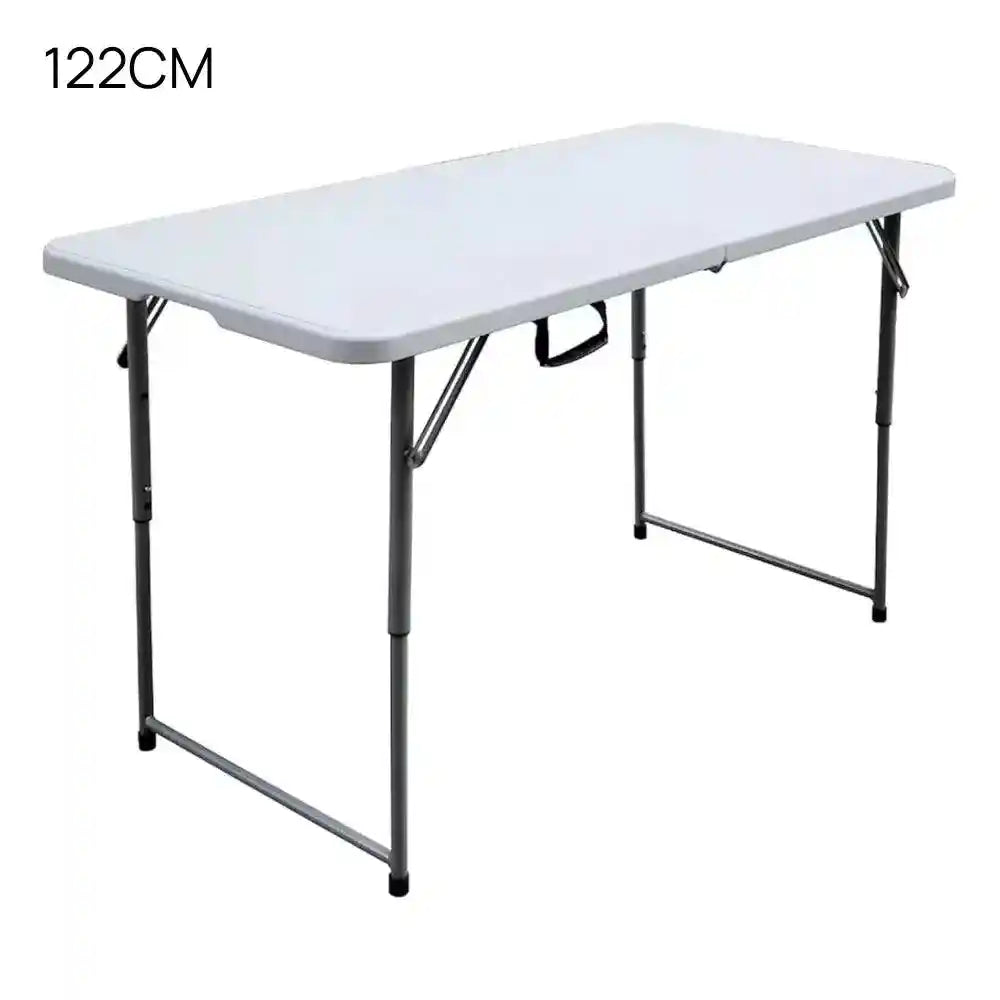 Folding Lightweight Trestle Outdoor Camping Table, Heavy Duty Plastic Outdoor Picnic Table, Folds in Half with Carry Handle, White - The Outdoor Furniture Market 