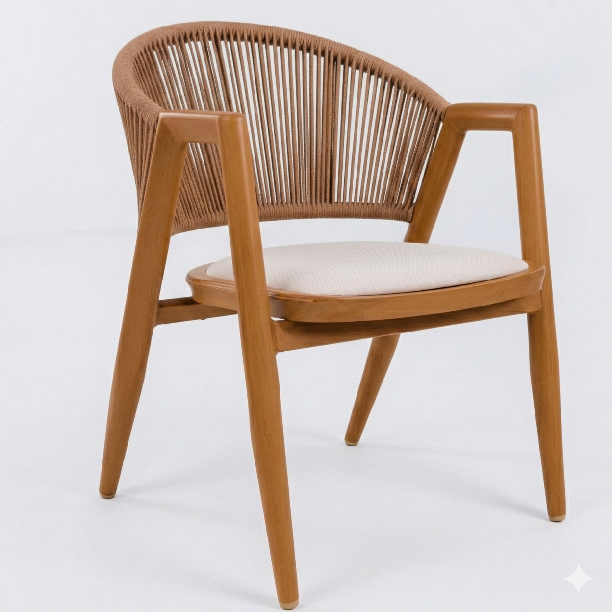 Outdoor Dining Chair - Aluminum Frame with Wood Finish & Rope Weaving