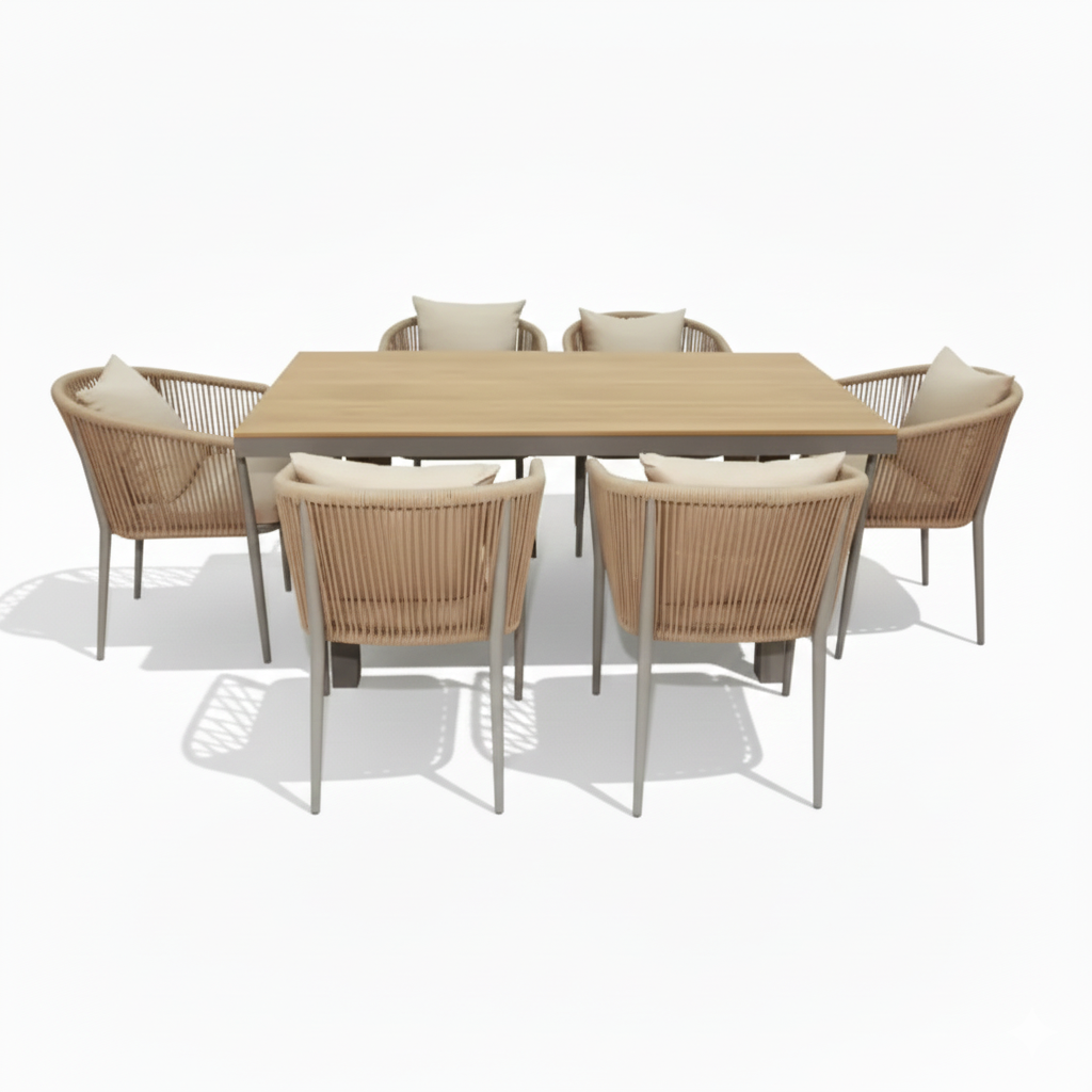 Casa Fiora 6-seater garden dining set with aluminum and WPC table, matching chairs with cushions, outdoor patio furniture