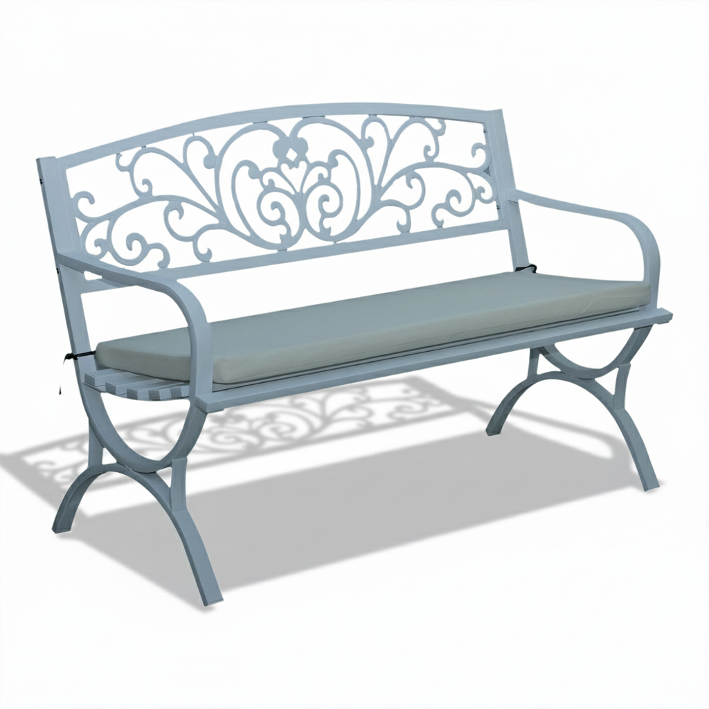 White steel bench by Casa Fiora, featuring a sleek design perfect for outdoor seating.