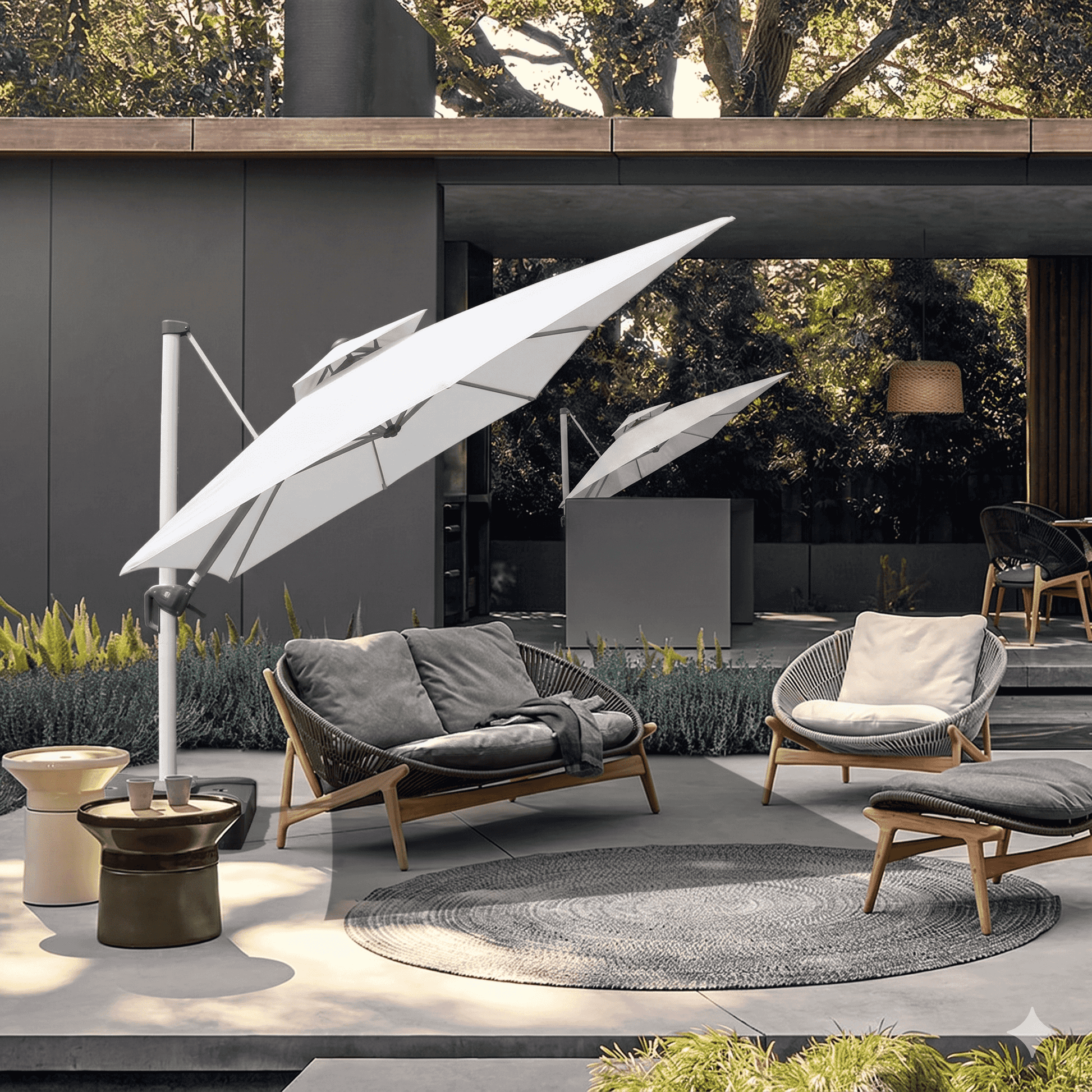 Premium Cantilever Patio Umbrella – White Square 3m x 4m LED