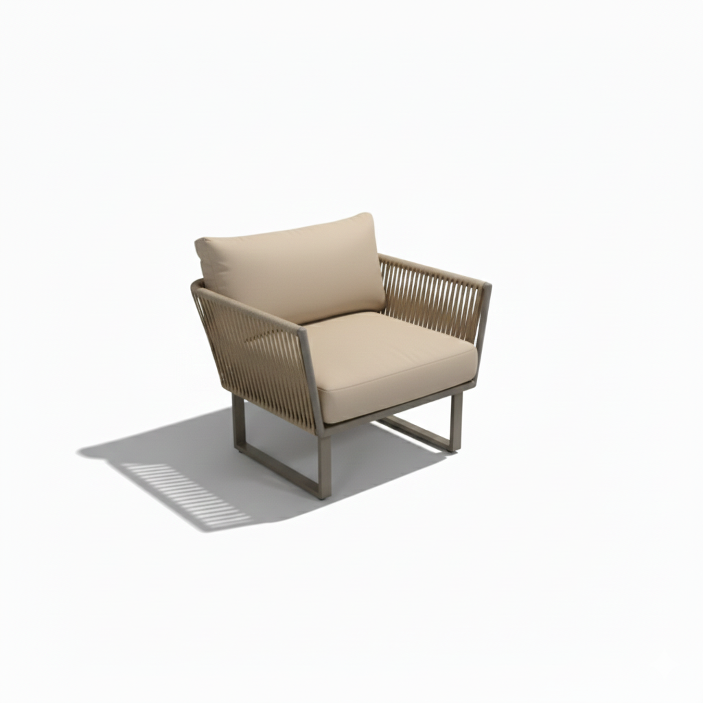 7-seater Casa Fiora outdoor aluminum lounge set with plush cushions and modern design in a garden setting.