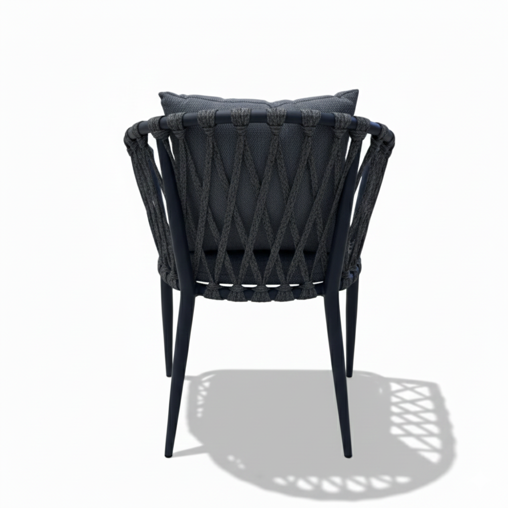 Modern Outdoor Rope Armchair – Aluminum Frame &amp; Weatherproof Cushions