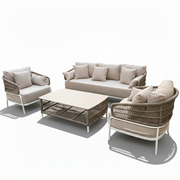 Casa Fiora outdoor 5-seater patio sofa set with white frame and soft cushions, perfect for outdoor relaxation and entertaining.