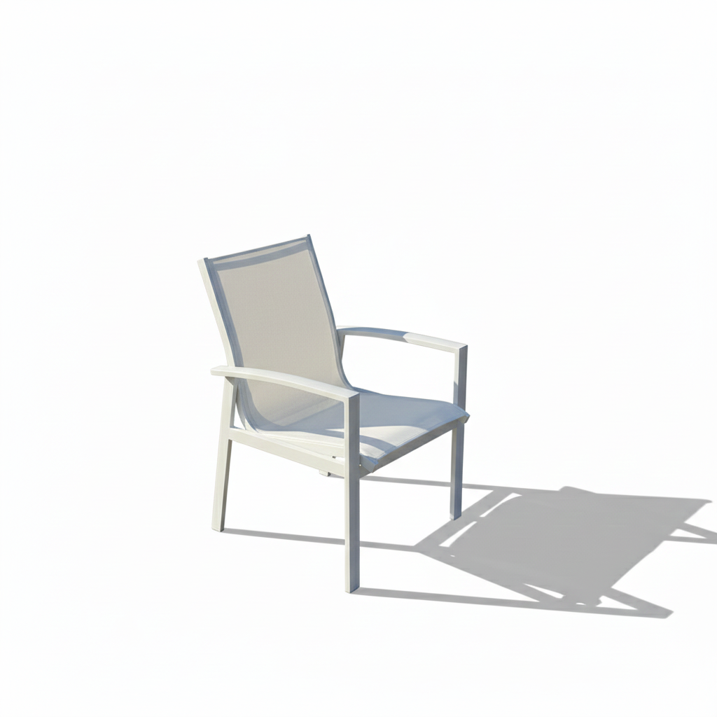 White Casa Fiora aluminum frame patio chair with a sleek design, perfect for outdoor seating and garden decor.