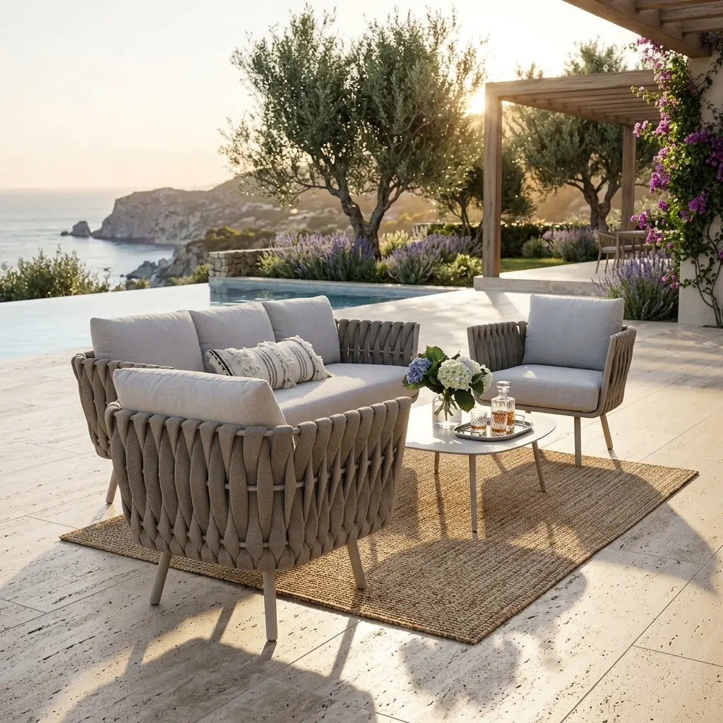 5-Seater Aluminium Rope Outdoor Sofa Set with Table | 3+1+1 Seating