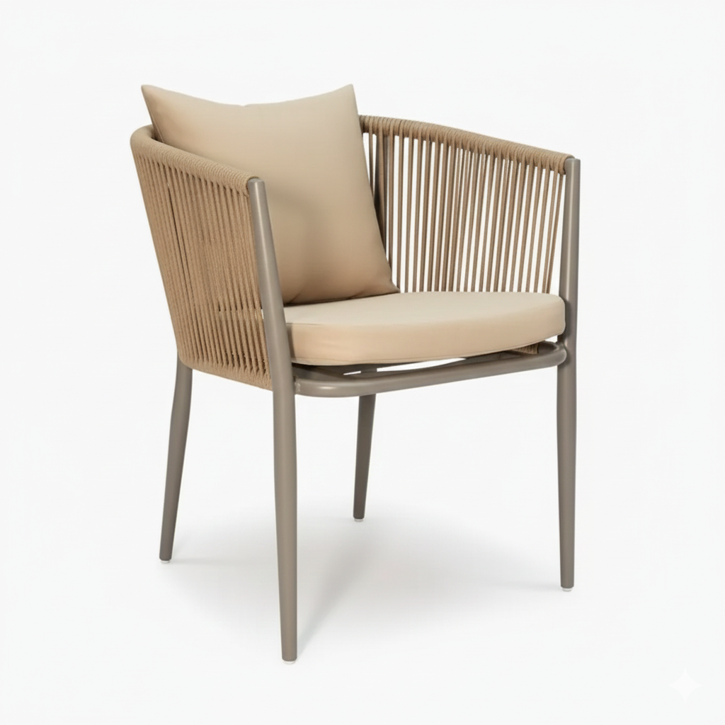 Casa Fiora 6-seater garden dining set with aluminum and WPC table, matching chairs with cushions, ideal for outdoor dining.