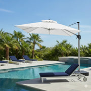 3x3m Square Outdoor Umbrella with Solar Lights - Aluminum Frame, 360° Rotation, Khaki - The Outdoor Furniture Market 