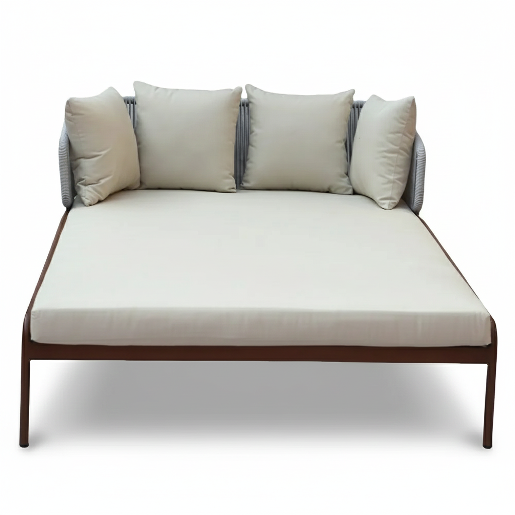 Serenity Double Daybed with Wood-Finish Aluminum Frame & Off-White Cushions