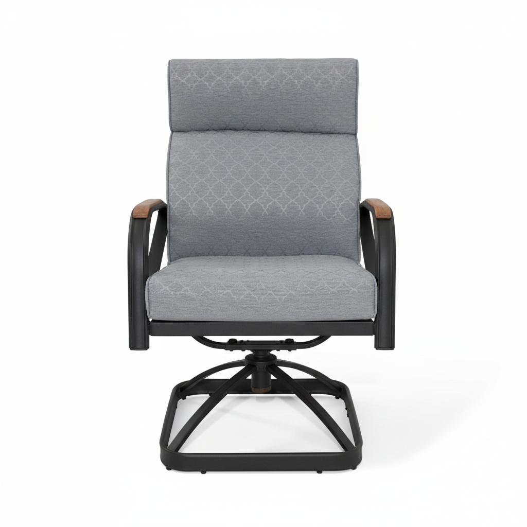 Gray Casa Fiora modern swivel rocker dining chair with steel frame, showcasing a sleek design and comfortable seating.