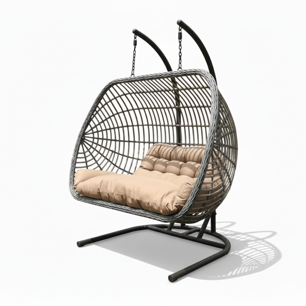Two-Person Patio Swing Chair – Durable Rattan Frame with Comfortable Cushions