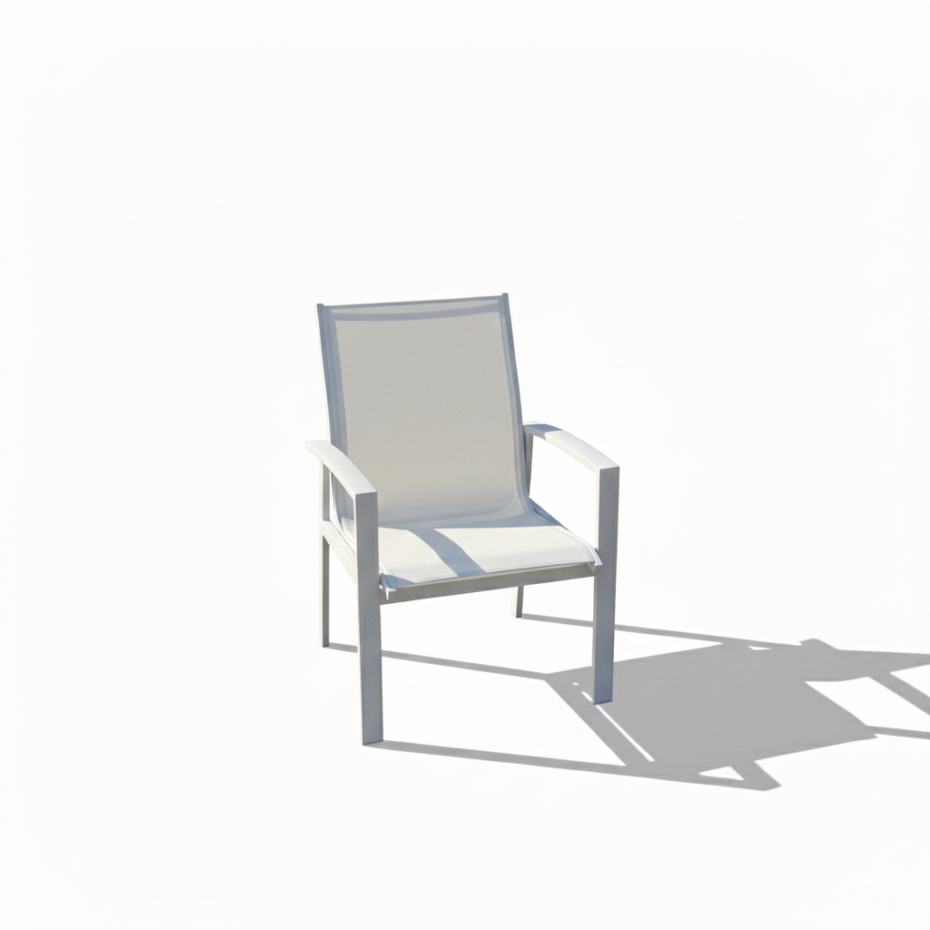 White aluminum frame patio chair by Casa Fiora with a modern design, featuring a sleek, durable outdoor seating option.