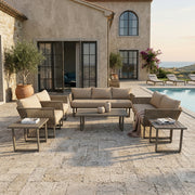 7-Seater outdoor rope sofa set by The Outdoor Furniture Market with aluminium frame, 7 pieces, including 3 tables