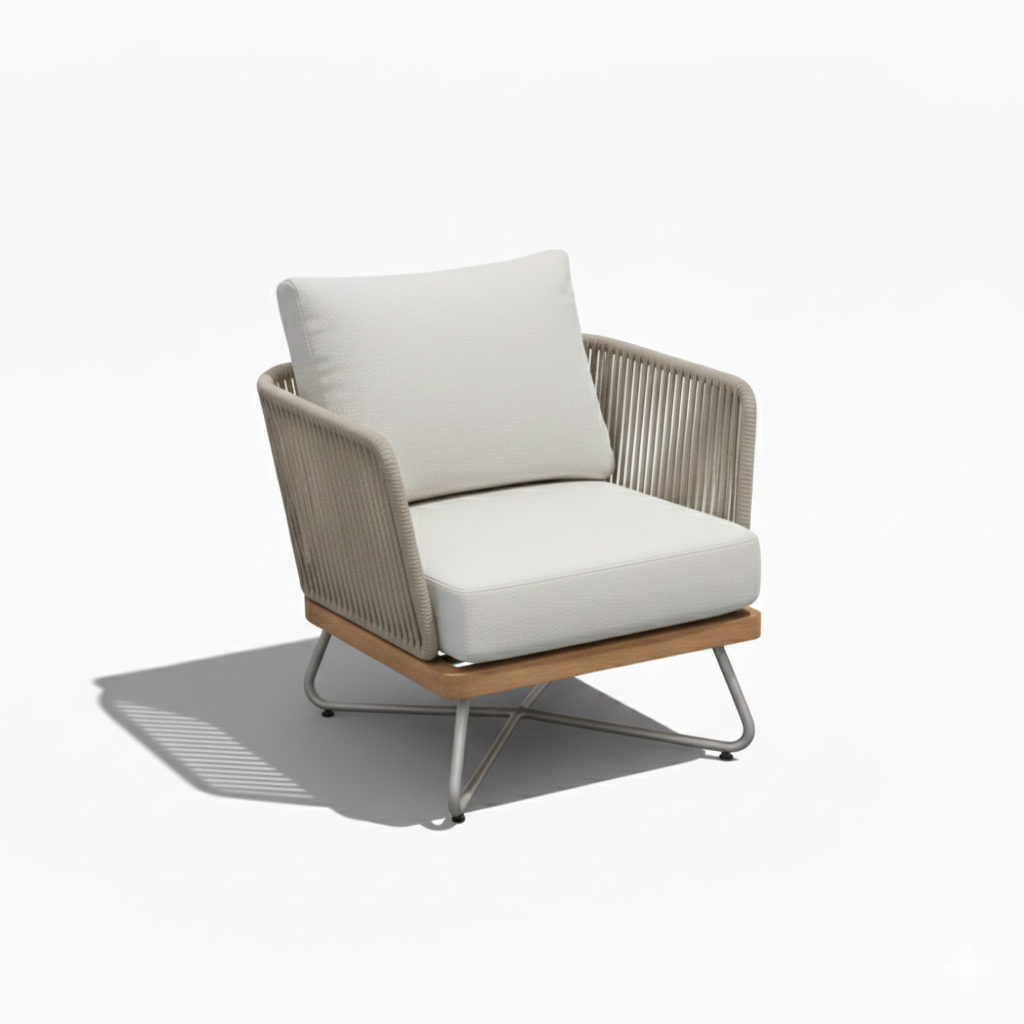 7-seater aluminum outdoor lounge set by Casa Fiora, featuring comfortable cushions and a modern design in a garden setting.