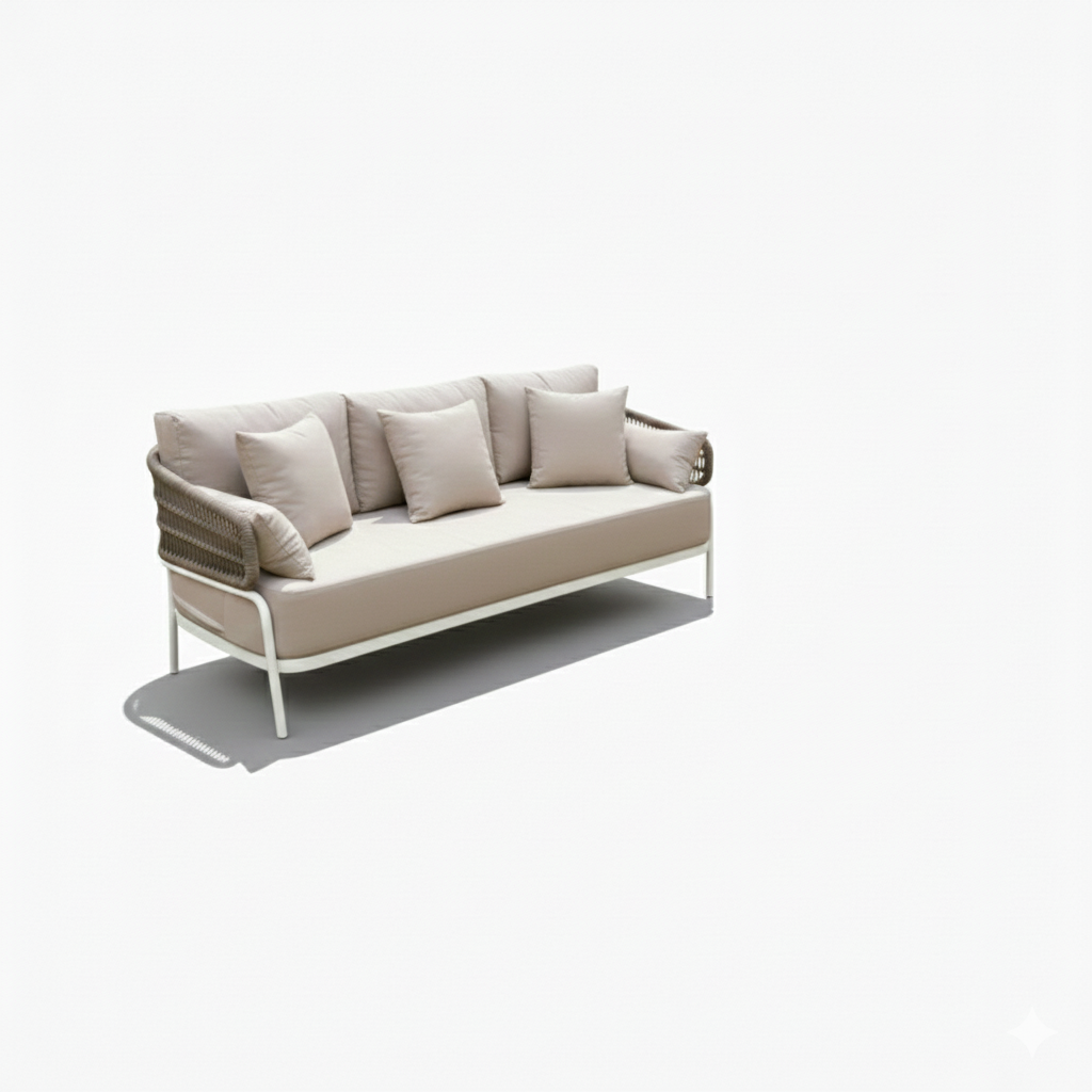 Casa Fiora 5-seater patio sofa set with white frame and soft cushions, perfect for outdoor relaxation and entertaining.