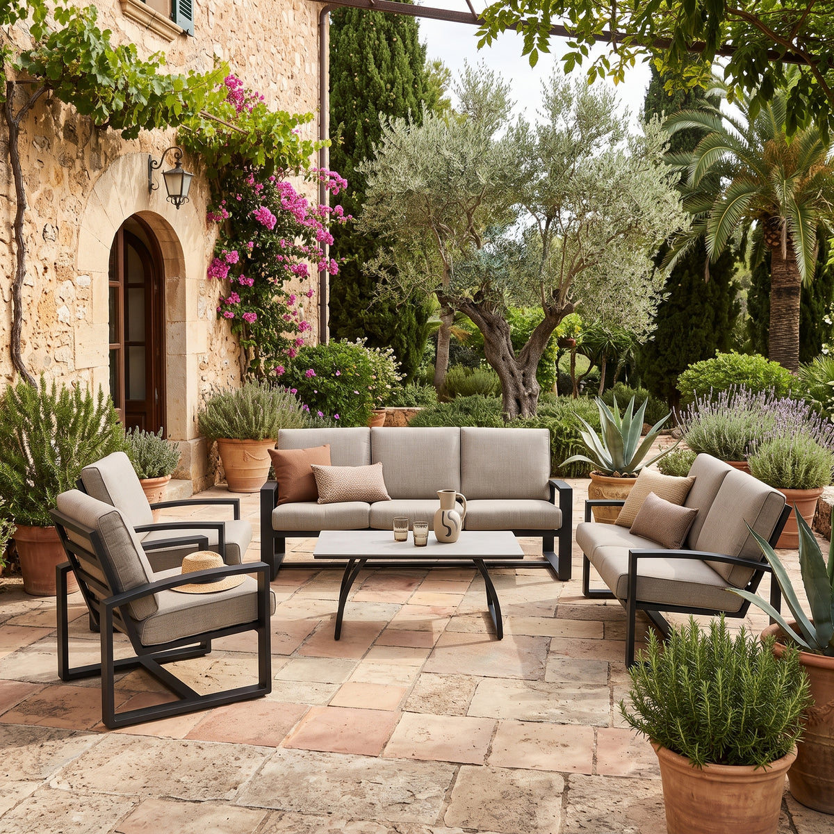 7-Seater Aluminium Outdoor Sofa Set | Grey Showerproof Cushions | 5-Piece