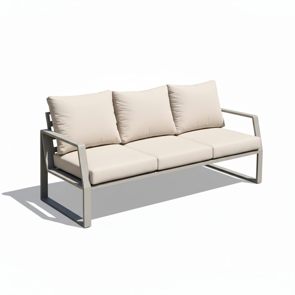 Outdoor Elegance – 7-Seater Aluminum Garden Sofa in Khaki