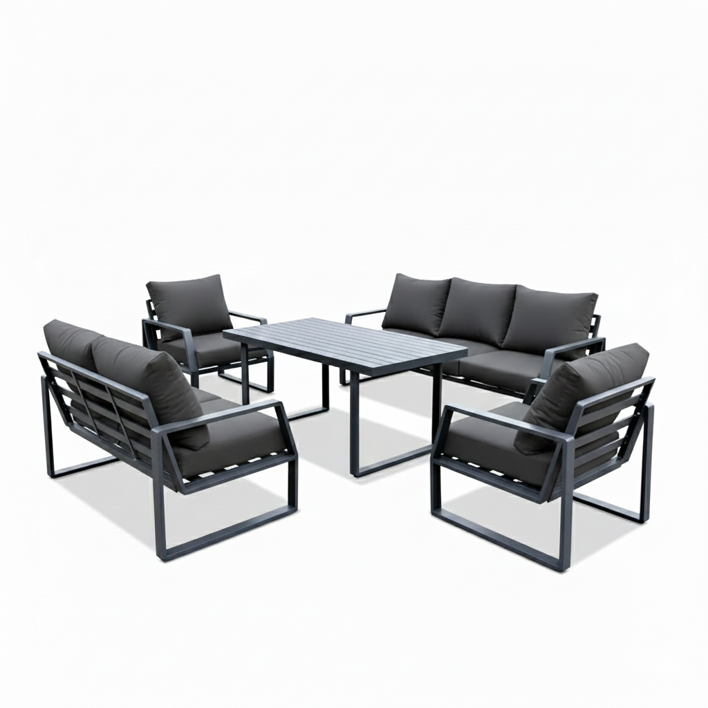 Luxurious 7-Seater Outdoor Sofa Set with Aluminum Frame & Plush Cushions-Black