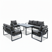 Luxurious 7-Seater Outdoor Sofa Set with Aluminum Frame & Plush Cushions-Black