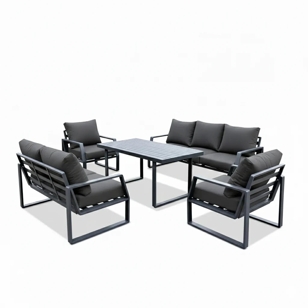 7-Seater Aluminium Outdoor Garden Sofa Set with Cushions & Table | White, Black & Beige