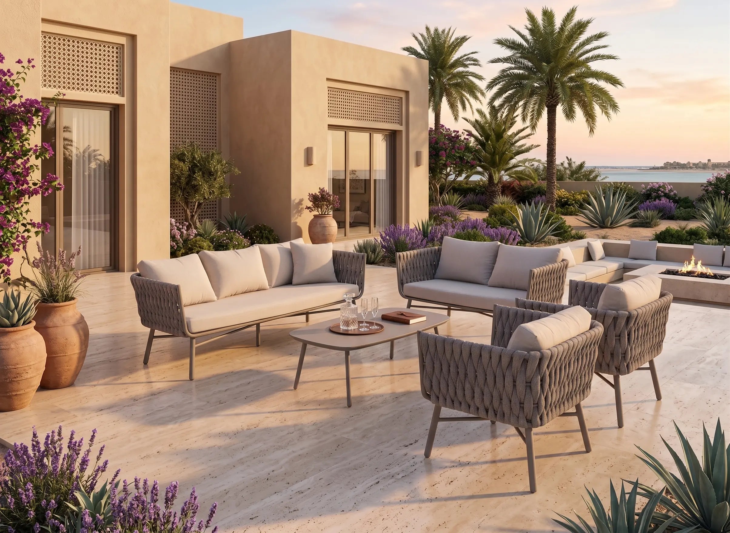 Aluminium Rope Outdoor Sofa Set with Table | 5 & 7 Seater