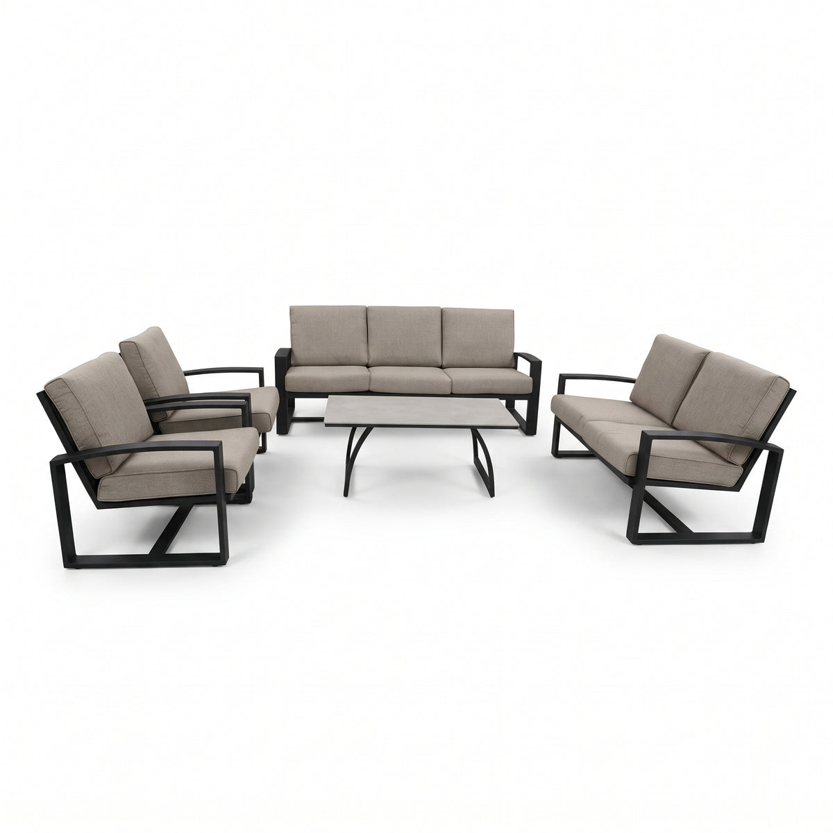 7-Seater Aluminium Outdoor Sofa Set | Grey Showerproof Cushions | 5-Piece