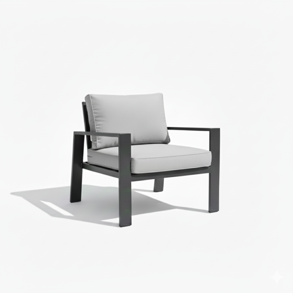 Modern L-Shape Outdoor Sofa Set – Aluminum Frame with Weather-Resistant Cushions &amp; Slatted Dining Table