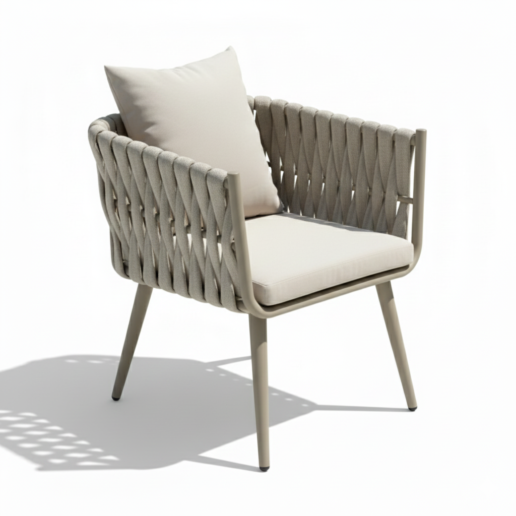 Premium Aluminum & Fabric Rope Garden Dining Chair – Khaki