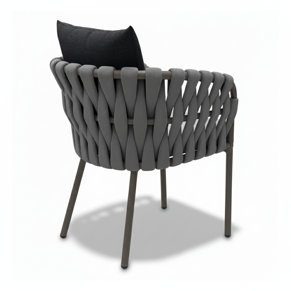 Modern Outdoor Rope-Weave Dining Chair – Aluminum Frame & Weatherproof Cushions
