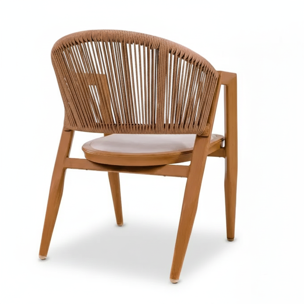 Rope Chairs With Comfortable Beige Cushion-Wooden Color