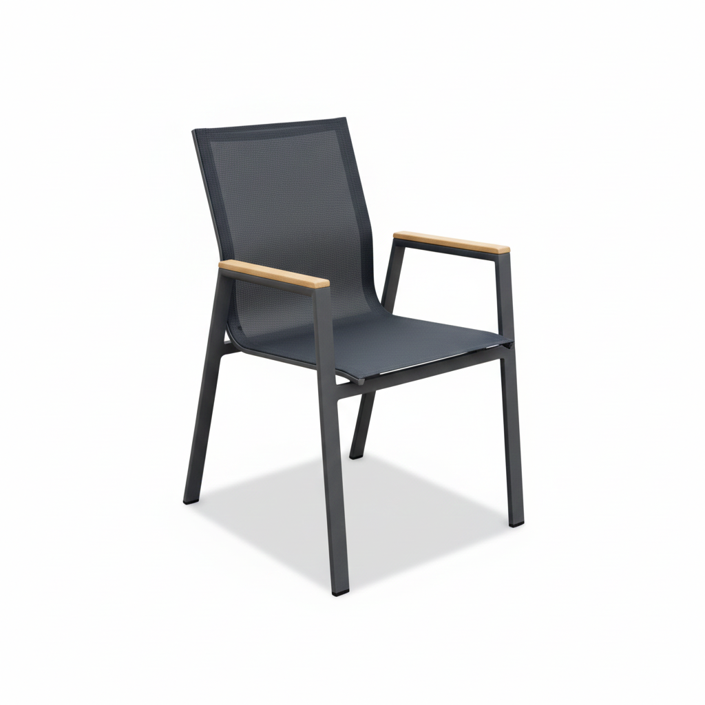 Outdoor Dining Table & Chairs Set with Wood-Look Armrests