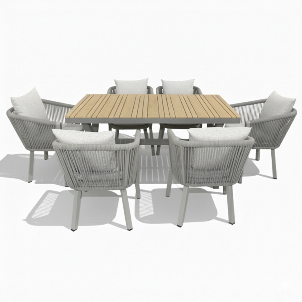 Prestige Luxury Aluminum Frame WPC Outdoor Dining Set – 6 Seater