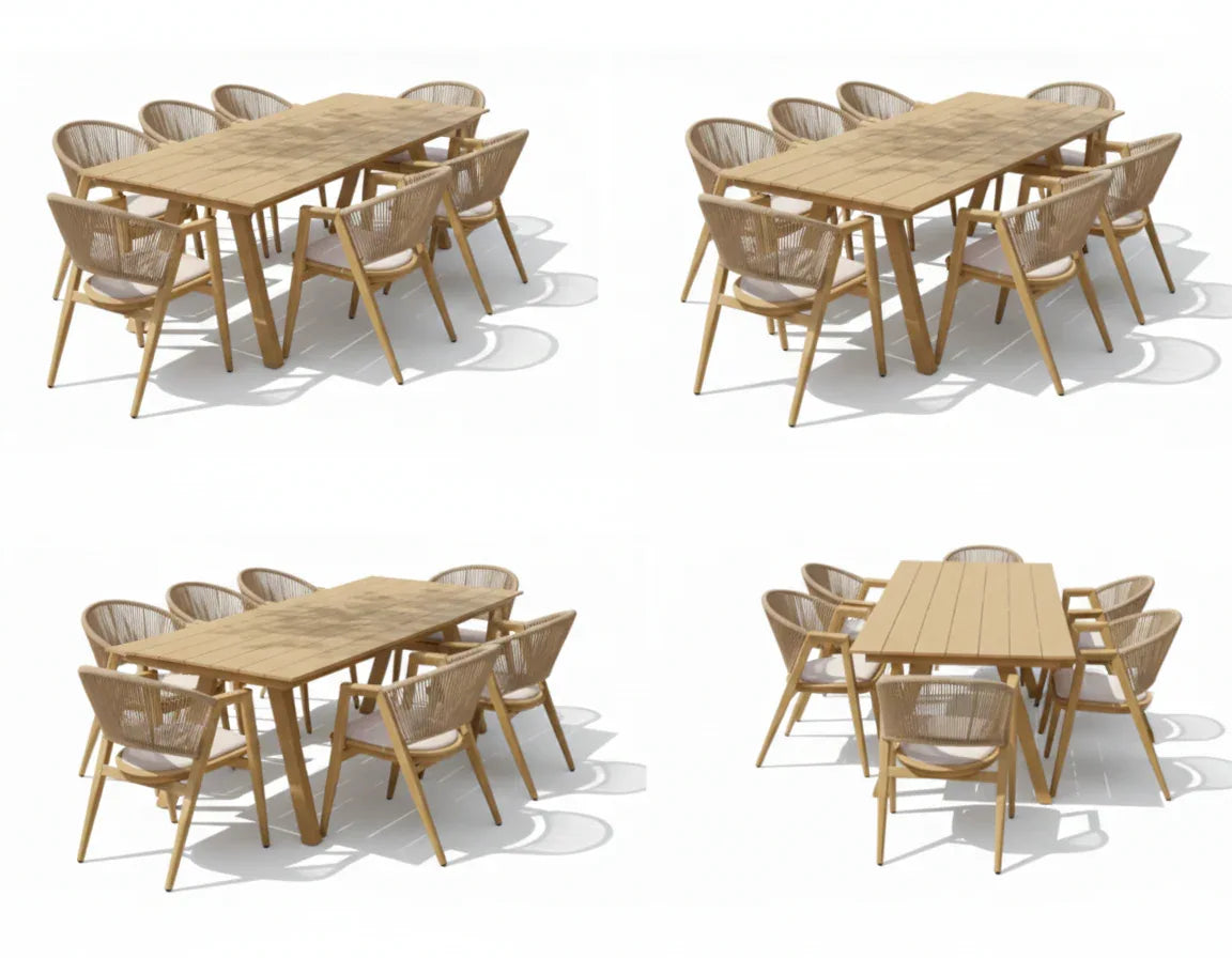 8-Seater Outdoor Dining Set - Aluminum Frame with WPC Table & Cushioned Chairs - The Outdoor Furniture Market 