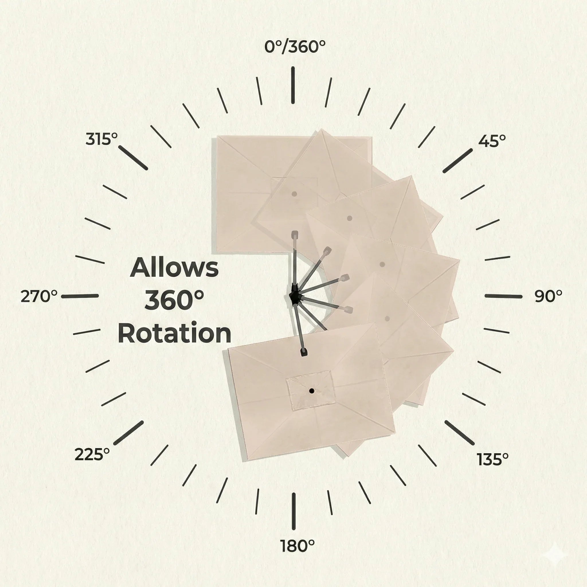 3x3m Square Outdoor Umbrella with Solar Lights - Aluminum Frame, 360° Rotation, Khaki - The Outdoor Furniture Market 