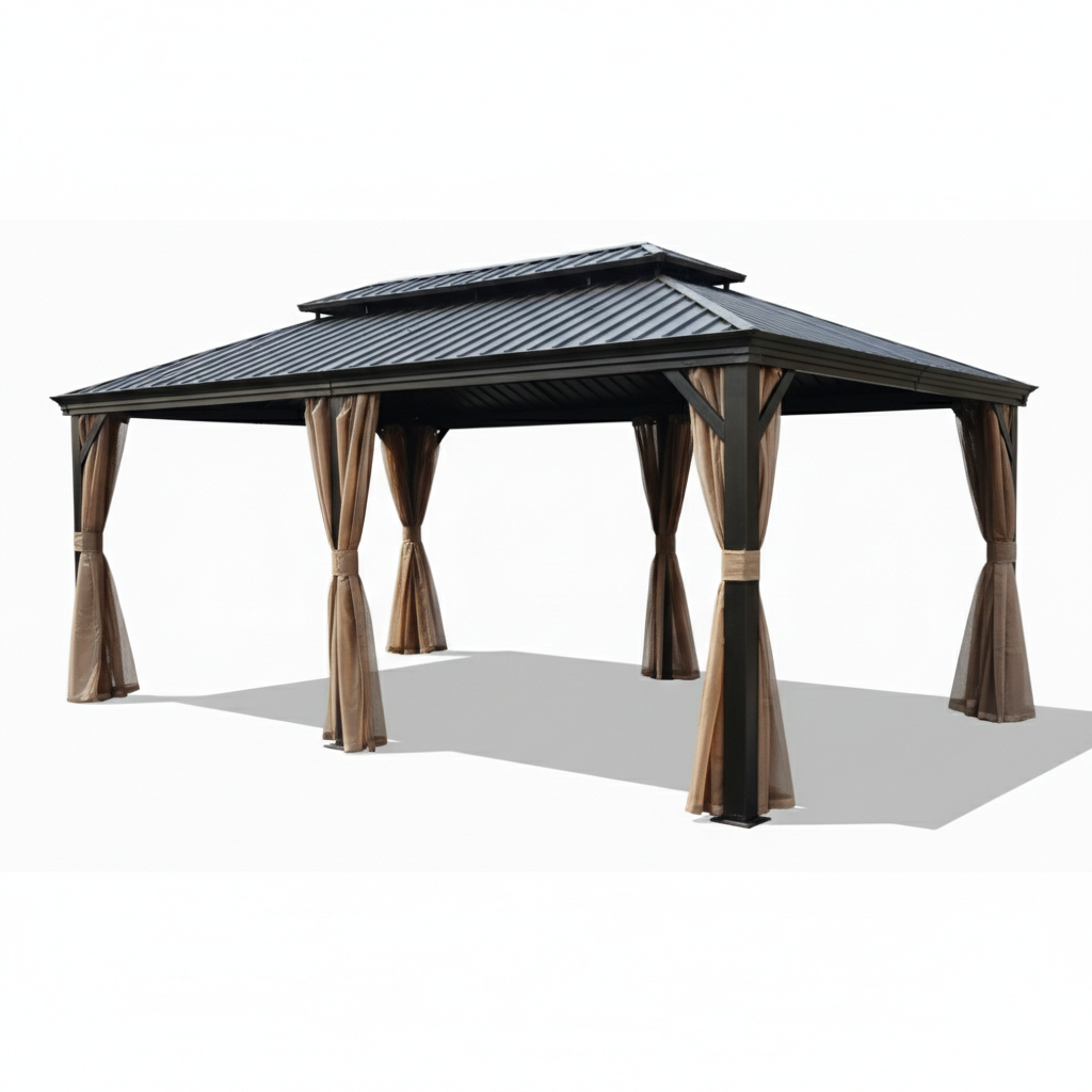 CasaFiora aluminum gazebo 6x3.65m in an outdoor setting, showcasing its structure and design.