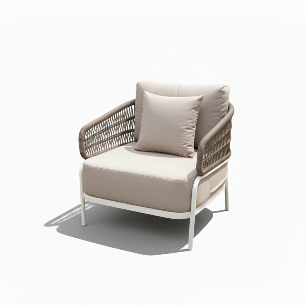 Casa Fiora outdoor 5-seater patio sofa set with soft cushions and white frame for comfortable outdoor lounging.