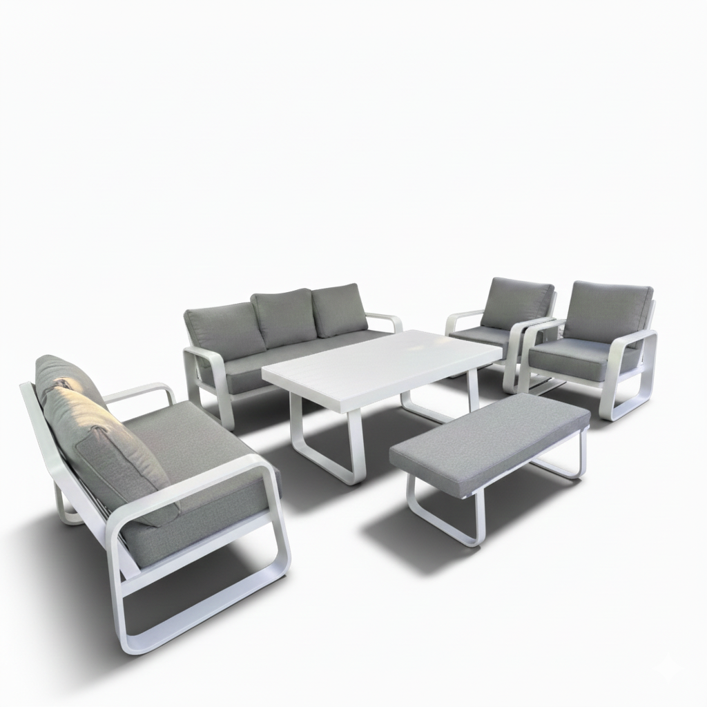Modern 5-Piece White Aluminum Patio Set with Waterproof Cushions