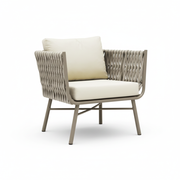 Casa Fiora single seater sofa with woven rope design and durable aluminum frame, ideal for modern outdoor or indoor spaces.