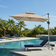 3x3m Square Outdoor Umbrella with Solar Lights - Aluminum Frame, 360° Rotation, Khaki - The Outdoor Furniture Market 