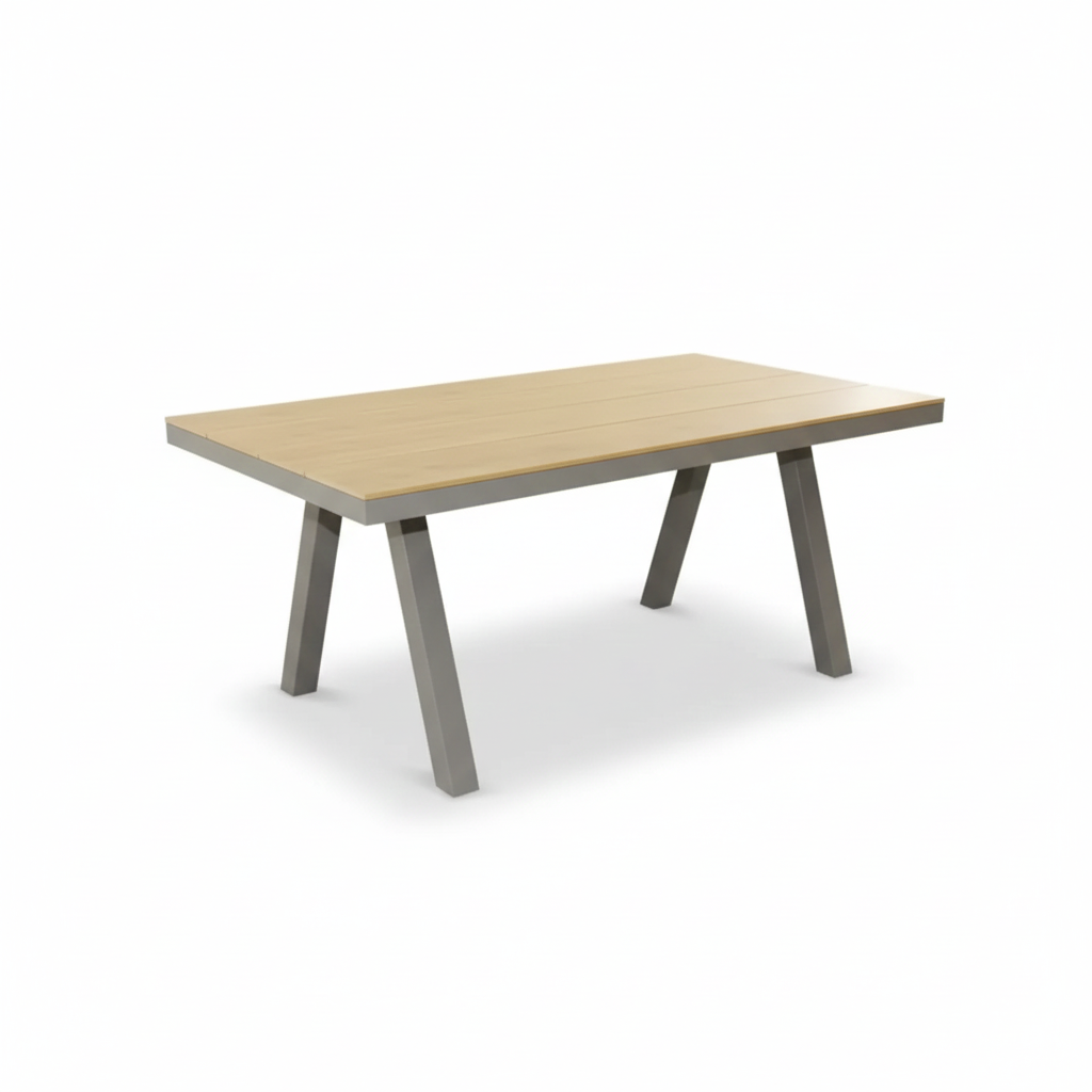 Modern outdoor dining table by Casa Fiora featuring a sleek aluminium and WPC design, perfect for contemporary outdoor spaces.