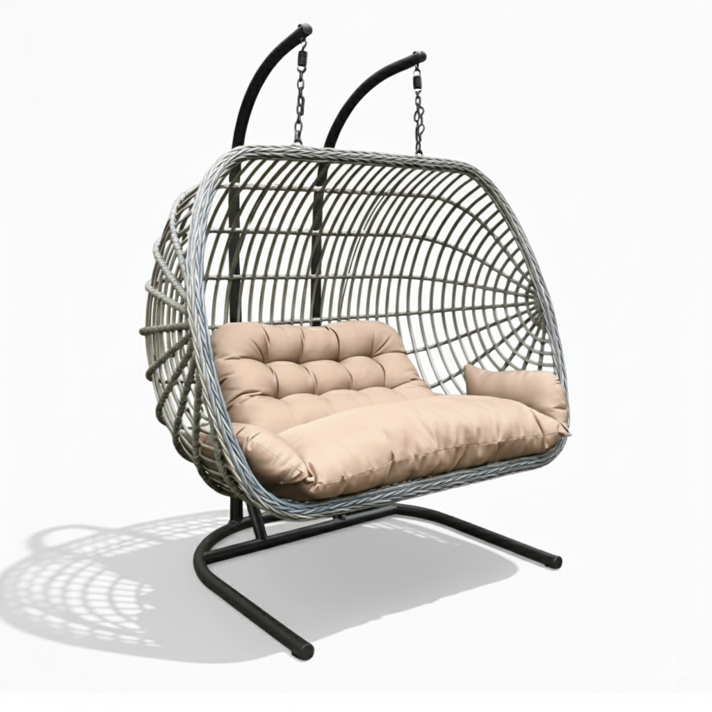 Two-Person Patio Swing Chair – Durable Rattan Frame with Comfortable Cushions